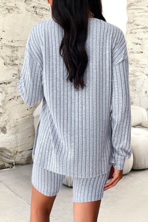 Solid Ribbed Knit Tops Shorts Set
