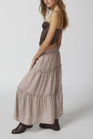Solid Ruched Tiered Midi Skirt