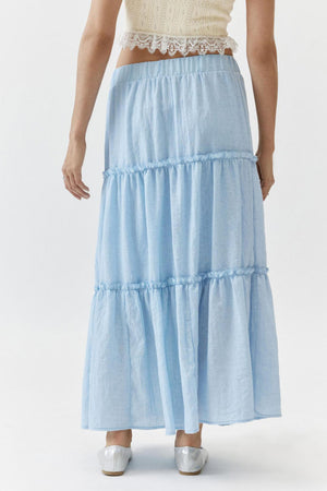 Solid Ruched Tiered Midi Skirt