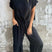 Arolora Solid Short Sleeve Flare Pants Set