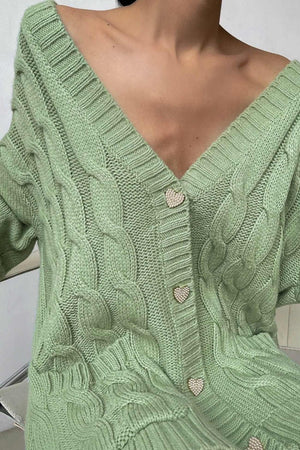 Solid Single-breasted Cable Knit Cardigan