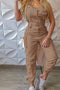 Solid Sleeveless Belted Cargo Jumpsuits