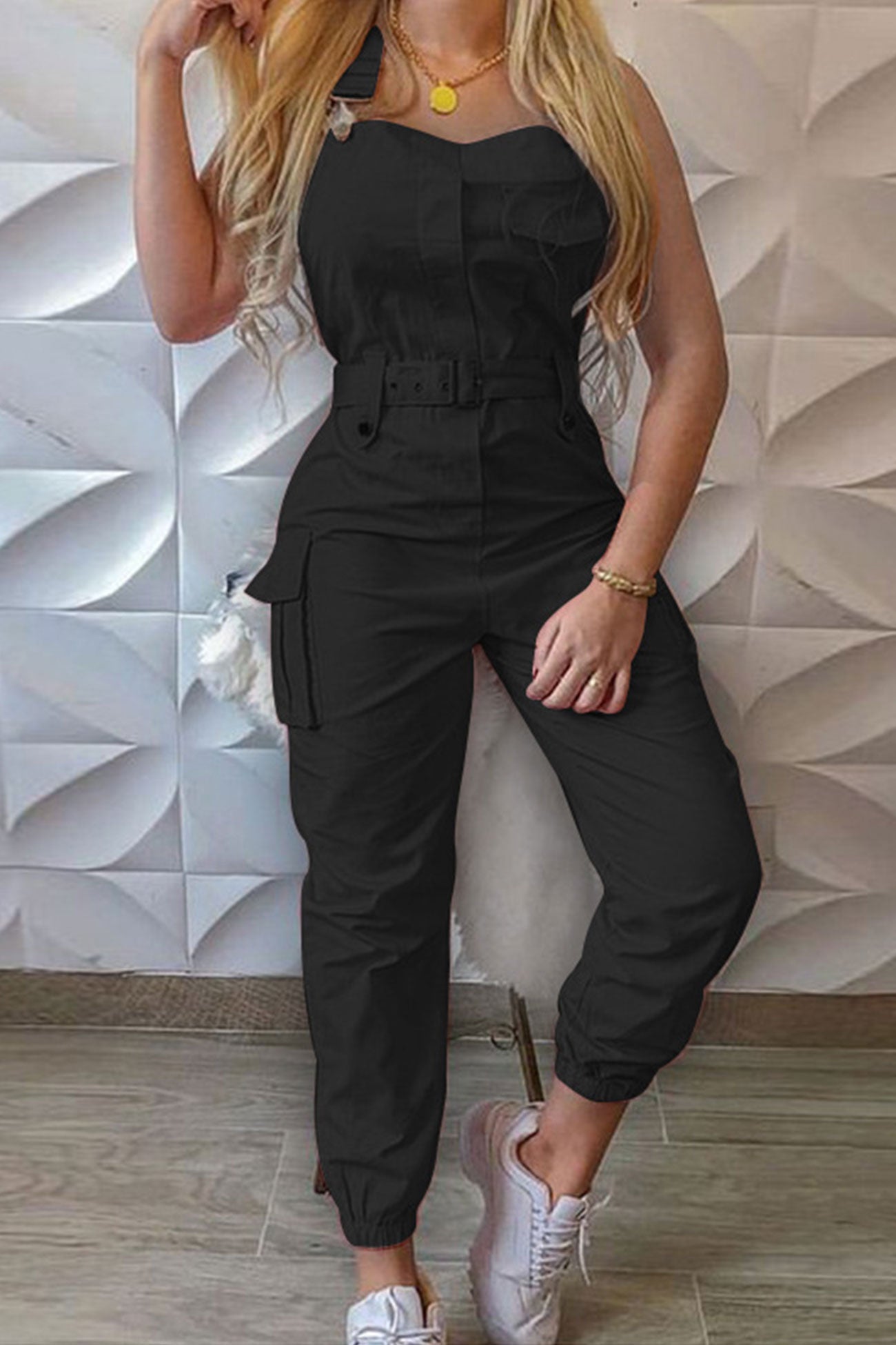 Solid Sleeveless Belted Cargo Jumpsuits – AROLORA