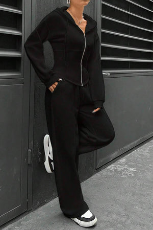 Arolora solid-slim-fit-hoodie-pants-suits