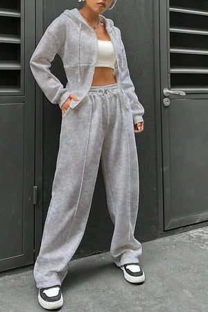 Arolora solid-slim-fit-hoodie-pants-suits