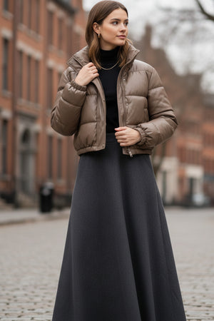 Solid Stand Collar PU Cotton Jacket