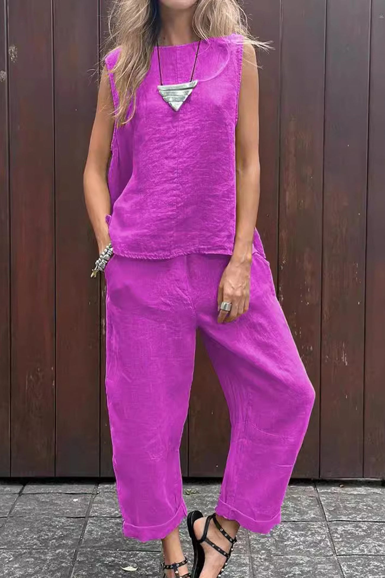 Solid Tank Top Long Pants Set