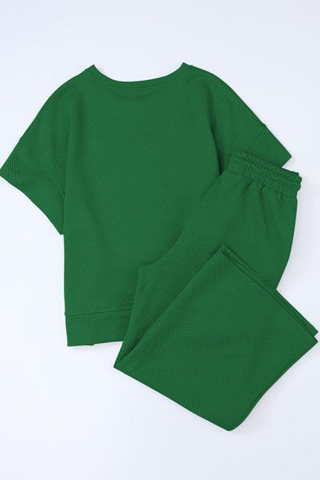 Solid Textured T-shirt Long Pants Set