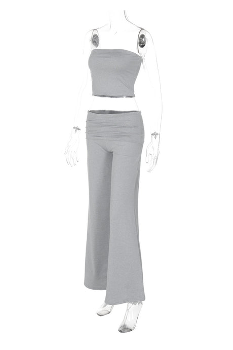 Arolora Solid Tube Top Stacking Flare Pants Set