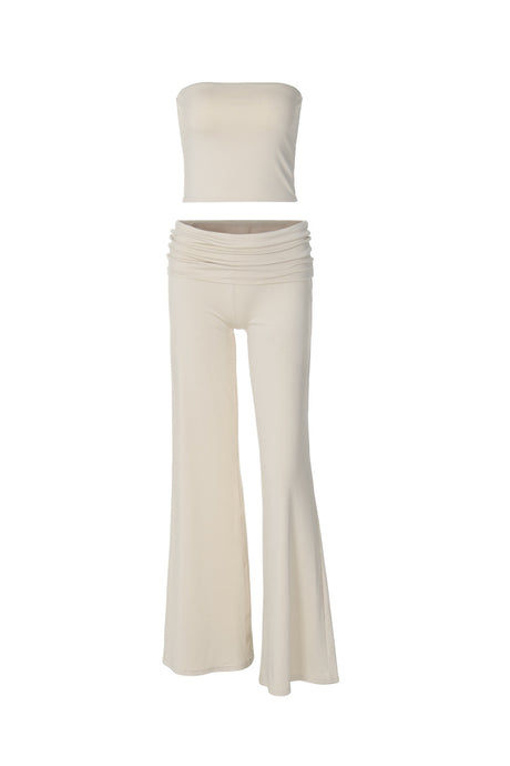 Arolora Solid Tube Top Stacking Flare Pants Set