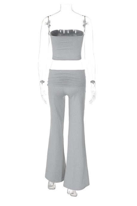 Arolora Solid Tube Top Stacking Flare Pants Set