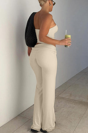 Arolora Solid Tube Top Stacking Flare Pants Set