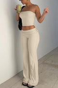 Arolora Solid Tube Top Stacking Flare Pants Set