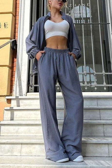 Solid Zip-up Long Sleeve Tracksuits