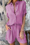 Solid Color Button Down Half Sleeve Shorts Set
