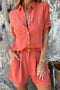 Solid Color Button Down Half Sleeve Shorts Set