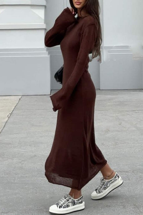 Arolora solid-color-knitted-semi-sheer-maxi-dress-set