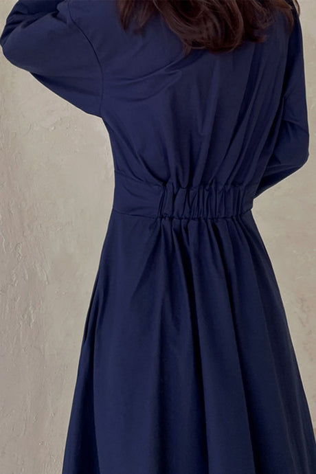 Cotton Long Sleeve A-Line Shirt Midi Dress