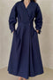 Cotton Long Sleeve A-Line Shirt Midi Dress