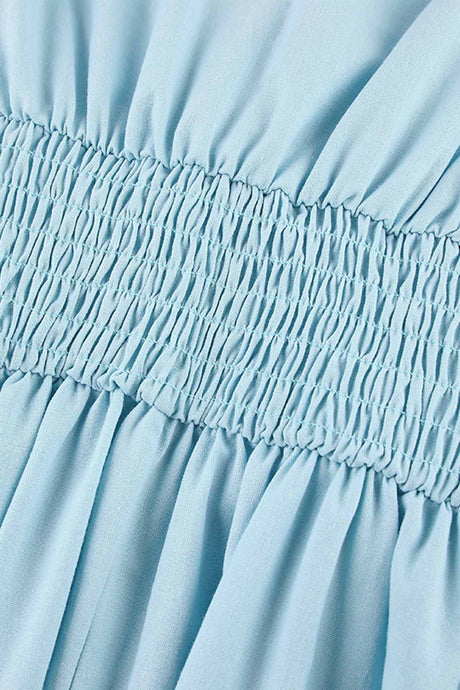 Solid Color Puff Sleeve Knot Midi Dress