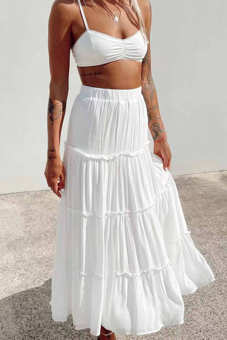 Solid Color Ruffled Tiered Skirt