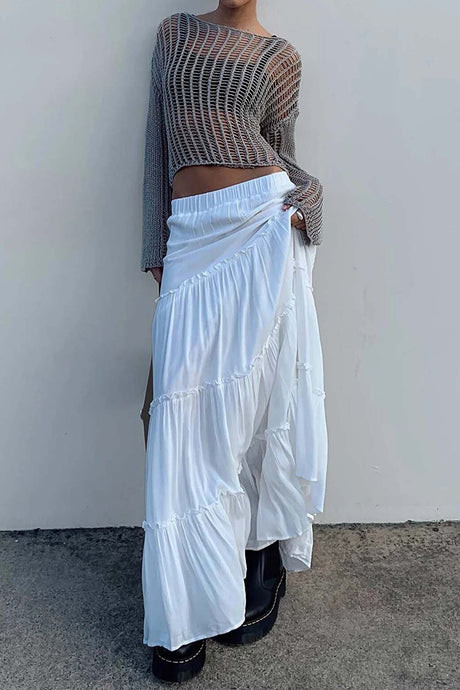 Solid Color Ruffled Tiered Skirt