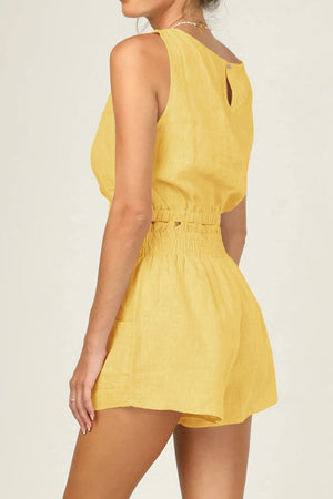 Solid Color Sleeveless Crop Top Shorts Set