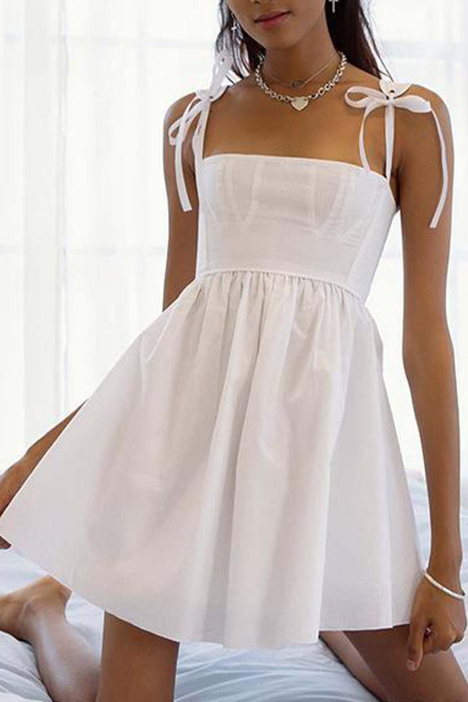 Solid Color Strappy A-Line Mini Dress – AROLORA