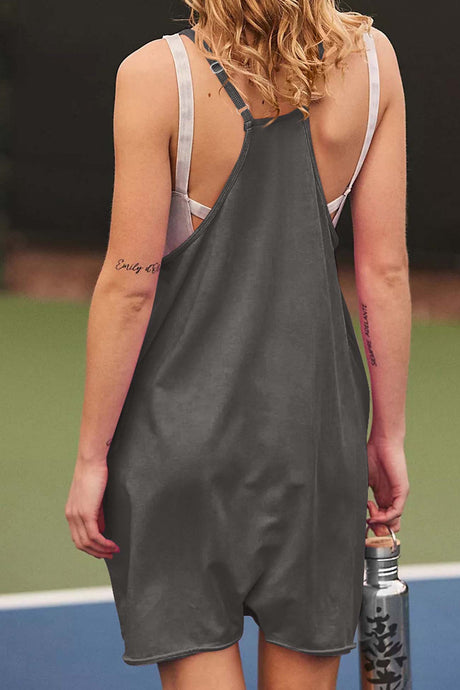 Solid Color V Neck Pocket Cami Rompers