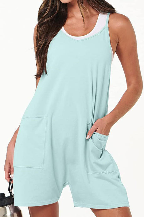 Solid Color V Neck Pocket Cami Rompers