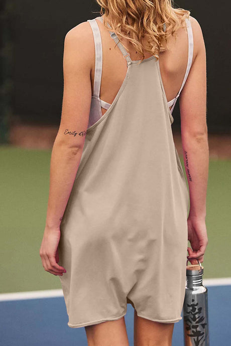 Solid Color V Neck Pocket Cami Rompers