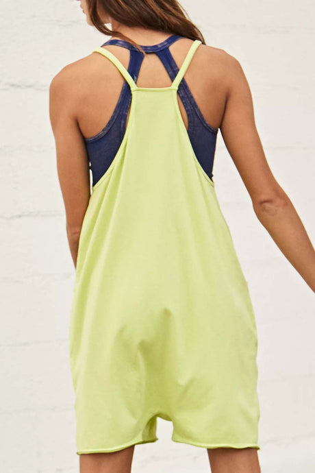 Solid Color V Neck Pocket Cami Rompers