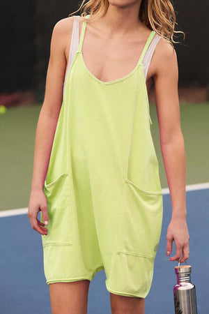 Solid Color V Neck Pocket Cami Rompers