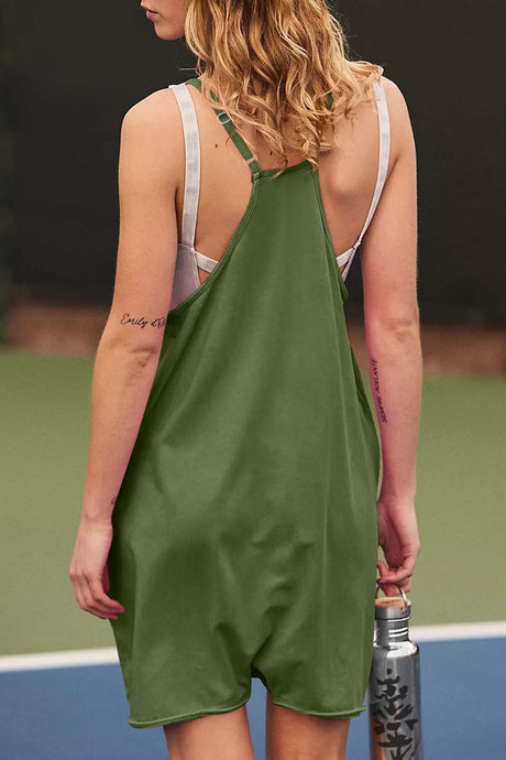 Solid Color V Neck Pocket Cami Rompers
