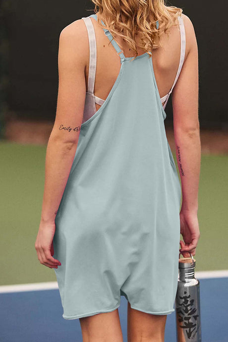 Solid Color V Neck Pocket Cami Rompers