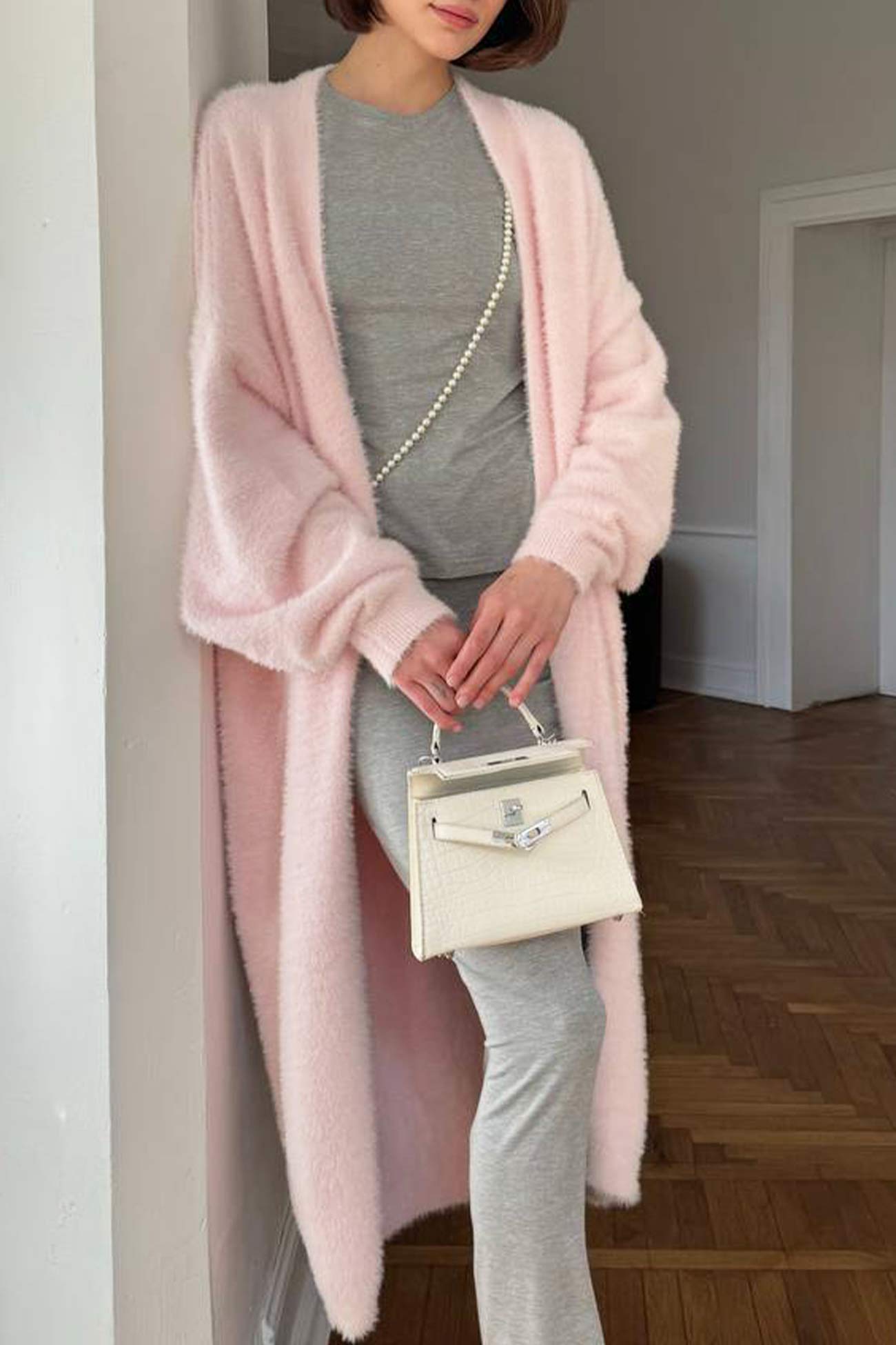 Solid Color Fuzzy Long Cardigan