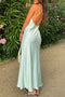 Solid Halterneck Satin Backless Dress