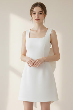 Square Neck Backless Bow Decor Evening Dress