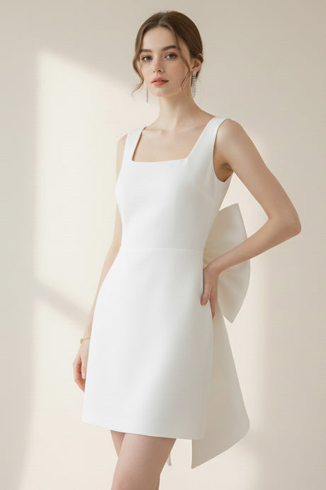Square Neck Backless Bow Decor Evening Dress