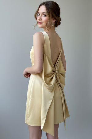 Square Neck Backless Bow Decor Evening Dress