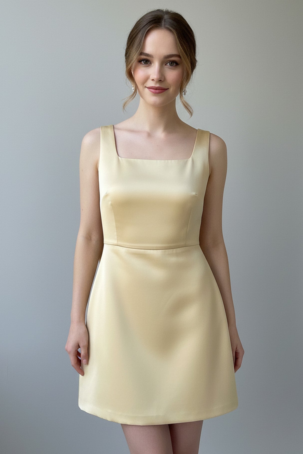 Square Neck Backless Bow Decor Evening Dress