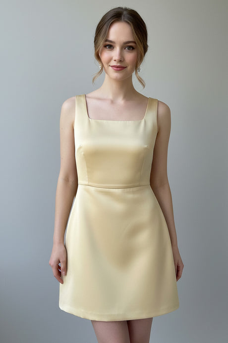 Square Neck Backless Bow Decor Evening Dress