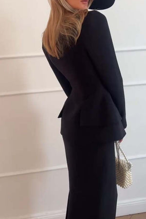 Square Neck Bubble Silhouette Top Midi Skirt Sets