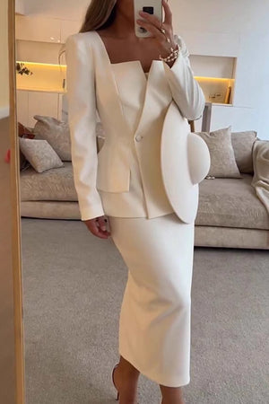 Square Neck Bubble Silhouette Top Midi Skirt Sets