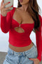 Arolora Square Neck Cutout Long Sleeve Crop Top