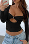 Arolora Square Neck Cutout Long Sleeve Crop Top