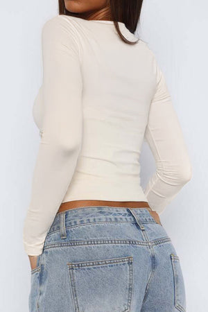 Arolora Square Neck Cutout Long Sleeve Crop Top