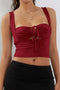 Square Neck Tie-up Ruched Vest