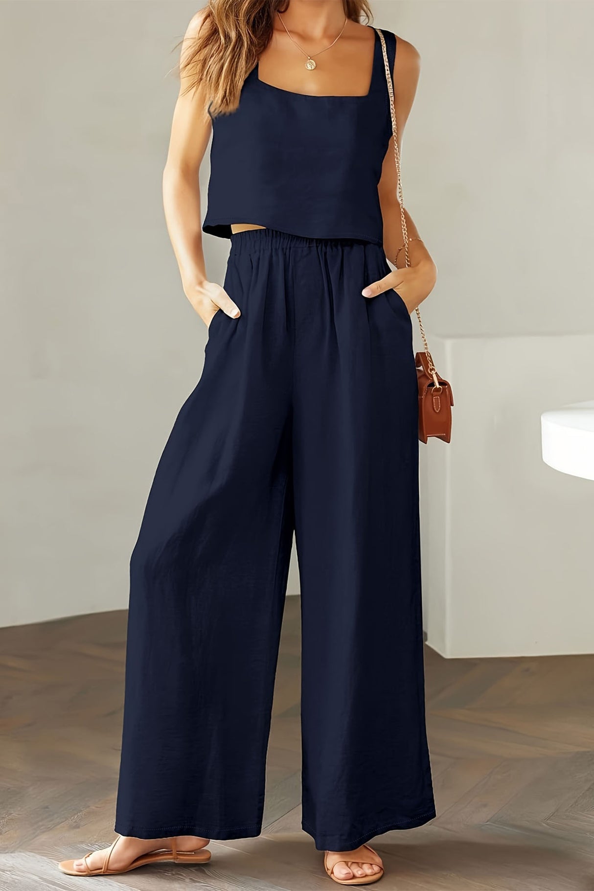 Square Neck Tank Top Long Pants Set