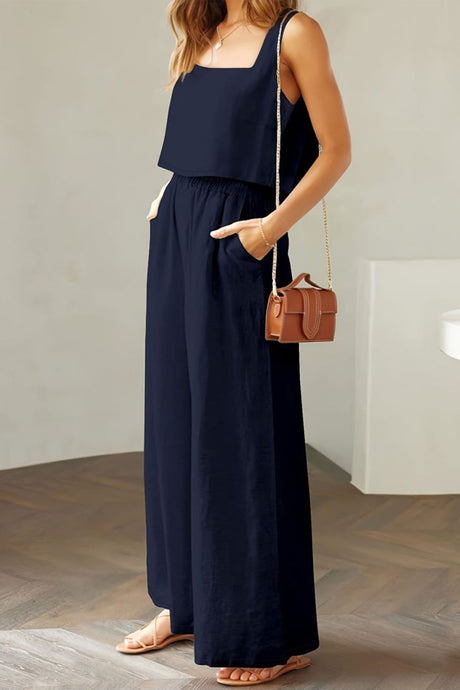 Square Neck Tank Top Long Pants Set
